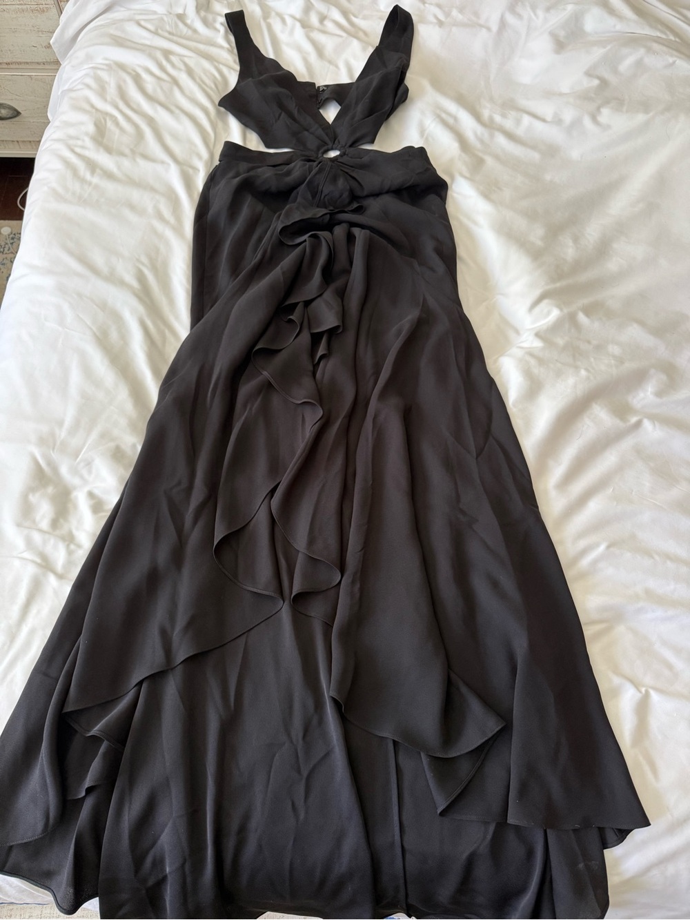 BCBGMaxAzria Black Ruffled Cutout Maxi Dress